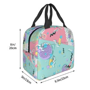 JSHXJBWR Memphis Hipster Style 80s-90s Portable Lunch Bag For Women Men Insulated Cooler Tote Bag Reusable Lunch Box For Travel Picnic Work Hiking Office