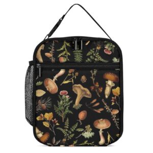 pexisaoh vintage botanical mushroom woodland garden reusable insulated lunch bag for women men kids,leakproof portable lunch box with side pocket durable cooler tote bag for school work picnic travel