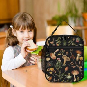 PEXISAOH Vintage Botanical Mushroom Woodland Garden Reusable Insulated Lunch Bag for Women Men Kids,Leakproof Portable Lunch Box with Side Pocket Durable Cooler Tote Bag for School Work Picnic Travel