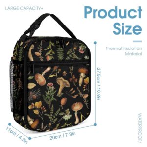 PEXISAOH Vintage Botanical Mushroom Woodland Garden Reusable Insulated Lunch Bag for Women Men Kids,Leakproof Portable Lunch Box with Side Pocket Durable Cooler Tote Bag for School Work Picnic Travel