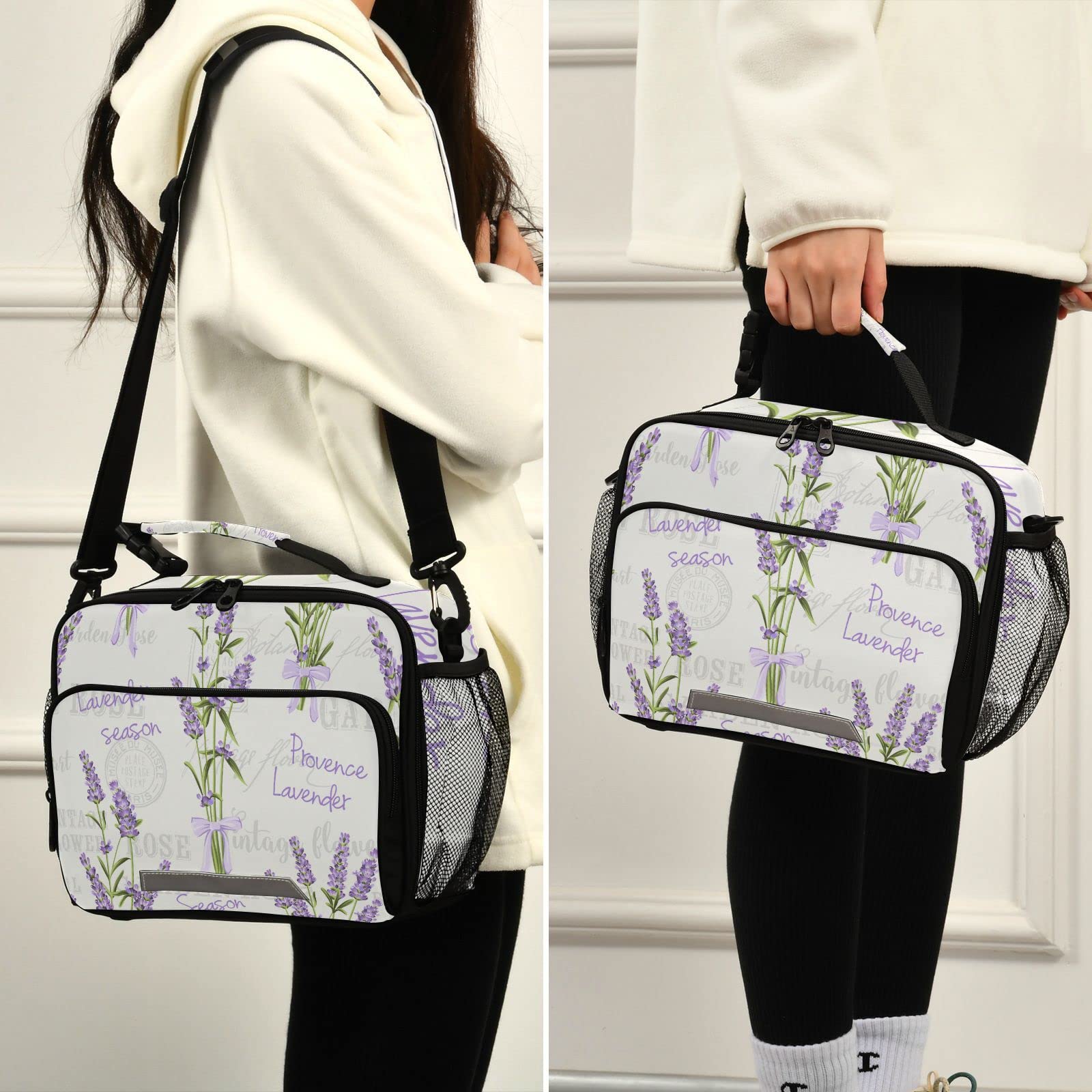 Lavender Flowers Lunch Bag for Kids Insulated Lunch Box for School Picnic Hiking Lightweright Reusable Lunch Tote Bag with Adjustable Shoulder Strap for Boys Girls