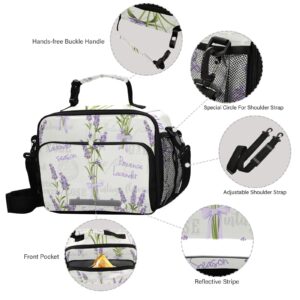 Lavender Flowers Lunch Bag for Kids Insulated Lunch Box for School Picnic Hiking Lightweright Reusable Lunch Tote Bag with Adjustable Shoulder Strap for Boys Girls