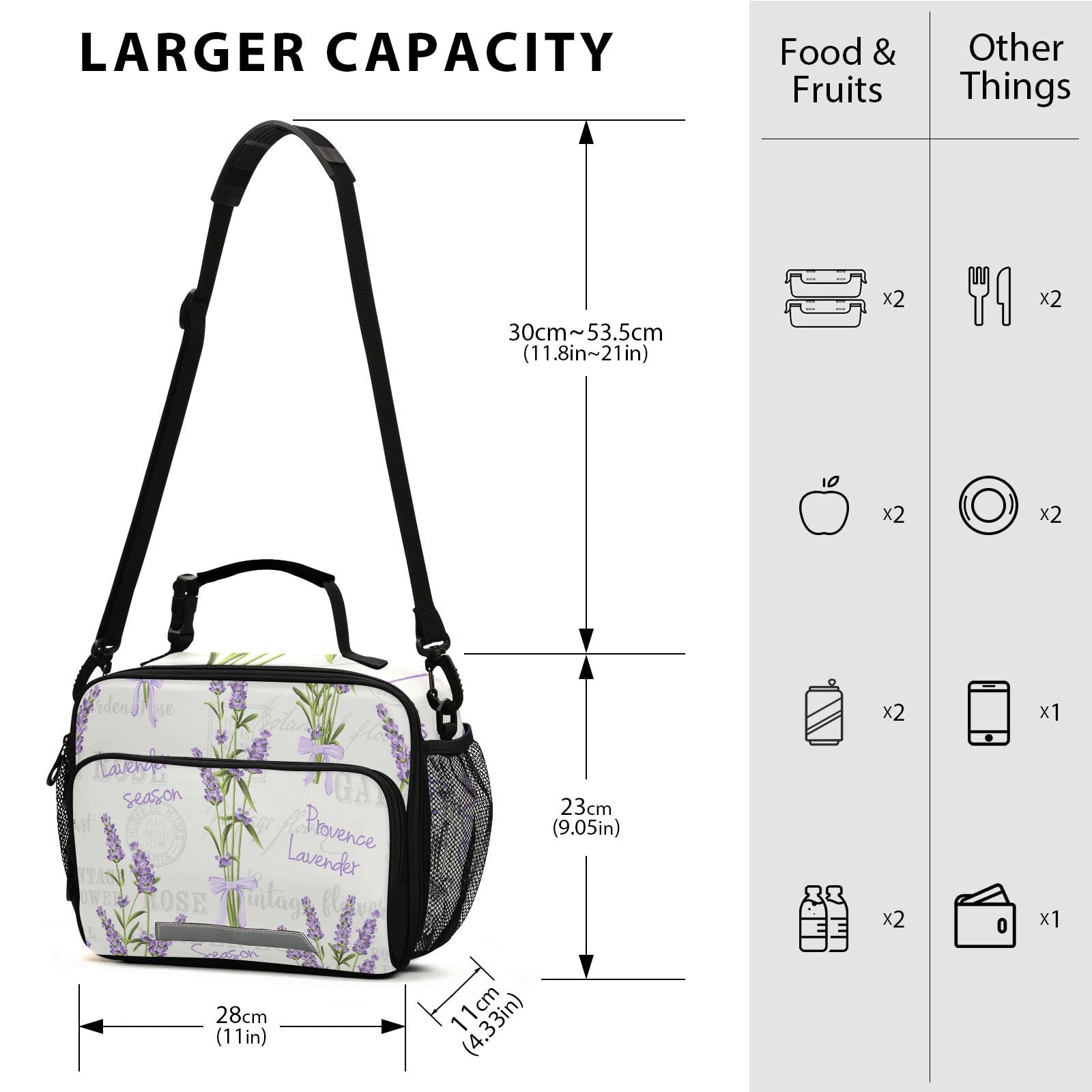 Lavender Flowers Lunch Bag for Kids Insulated Lunch Box for School Picnic Hiking Lightweright Reusable Lunch Tote Bag with Adjustable Shoulder Strap for Boys Girls