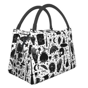 asyg gothic occult lunch bag, bat print tote meal bag lunch holder for work outdoor picnic