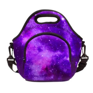 neoprene lunch bags, insulated lunch bag with crossbody strap, reusable lunch bag with extra pocket waterproof adjustable shoulder for travel, picnic, office, work,gift for back to school (purple)