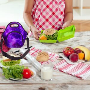 Neoprene Lunch Bags, Insulated Lunch Bag With Crossbody Strap, Reusable Lunch Bag With Extra Pocket Waterproof Adjustable Shoulder For Travel, Picnic, Office, Work,gift For Back To School (PURPLE)