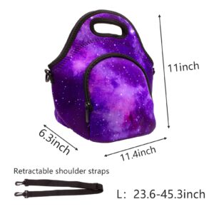 Neoprene Lunch Bags, Insulated Lunch Bag With Crossbody Strap, Reusable Lunch Bag With Extra Pocket Waterproof Adjustable Shoulder For Travel, Picnic, Office, Work,gift For Back To School (PURPLE)