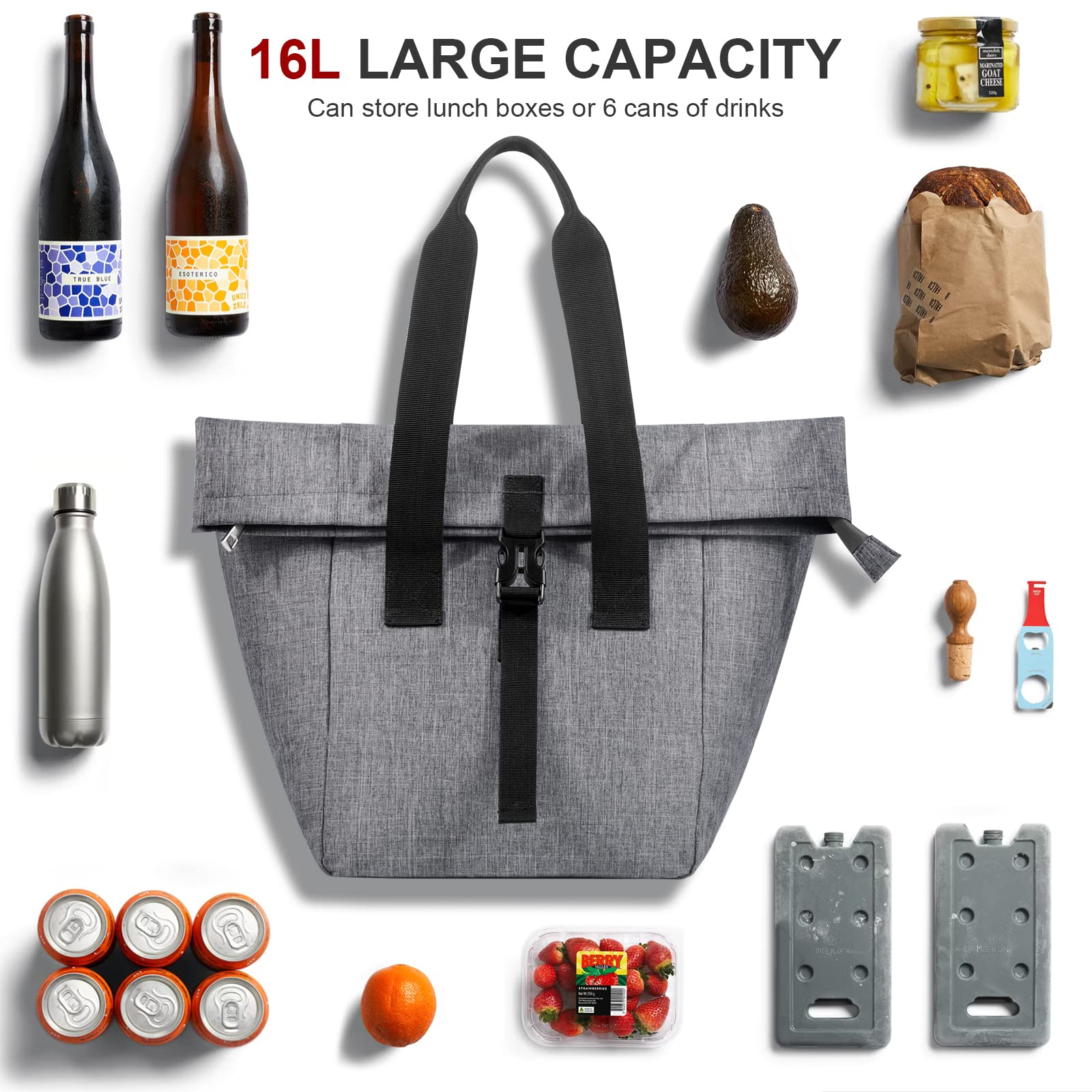 Large Lunch Bag Insulated Cooler Bags Leakproof Reusable Grocery Tote Bags Food Delivery Bag for Travel, Picnic, Beach, Camping, Shopping