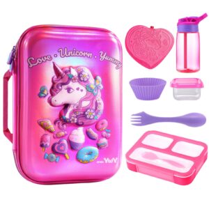 bdbkywy exclusive 3d unicorn lunch box for girls insulated lunch bag reusable bento box toddler lunch box kids for picnics, outdoor activities, back to school supplies meal tote kit for girls age 6-12