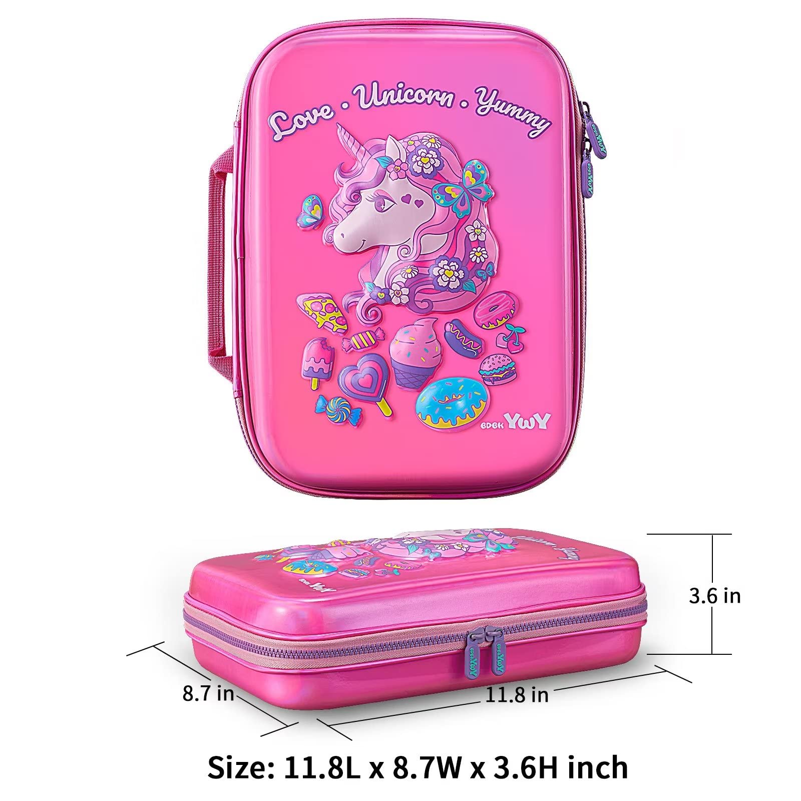 BDBKYWY Exclusive 3D Unicorn Lunch Box for Girls Insulated Lunch Bag Reusable Bento Box Toddler Lunch Box Kids for Picnics, Outdoor Activities, Back to School Supplies Meal Tote Kit for Girls Age 6-12