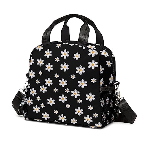 Ulbraofs Reusable Insulated Lunch Bag with Adjustable Shoulder Strap, Leakproof Cooler Lunch Box Meal Prep Organizer Tote Bag Freezable for Women & Men, Work, School, Travel, Picnic (Daisy-1)