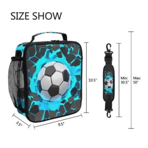 Lunch Bag Insulated Lunch Box Bag 3D Light Wall Football Soccer Pattern Cooler Tote Bag for Girls Boys Students School