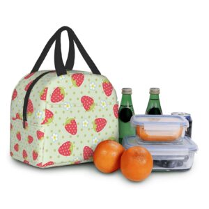 Strawberry Flower Kawaii Lunch Box Travel Bag Picnic Bags Insulated Durable Shopping Bag Back To School Reusable Waterproof Bags For Man Woman Girls Boys