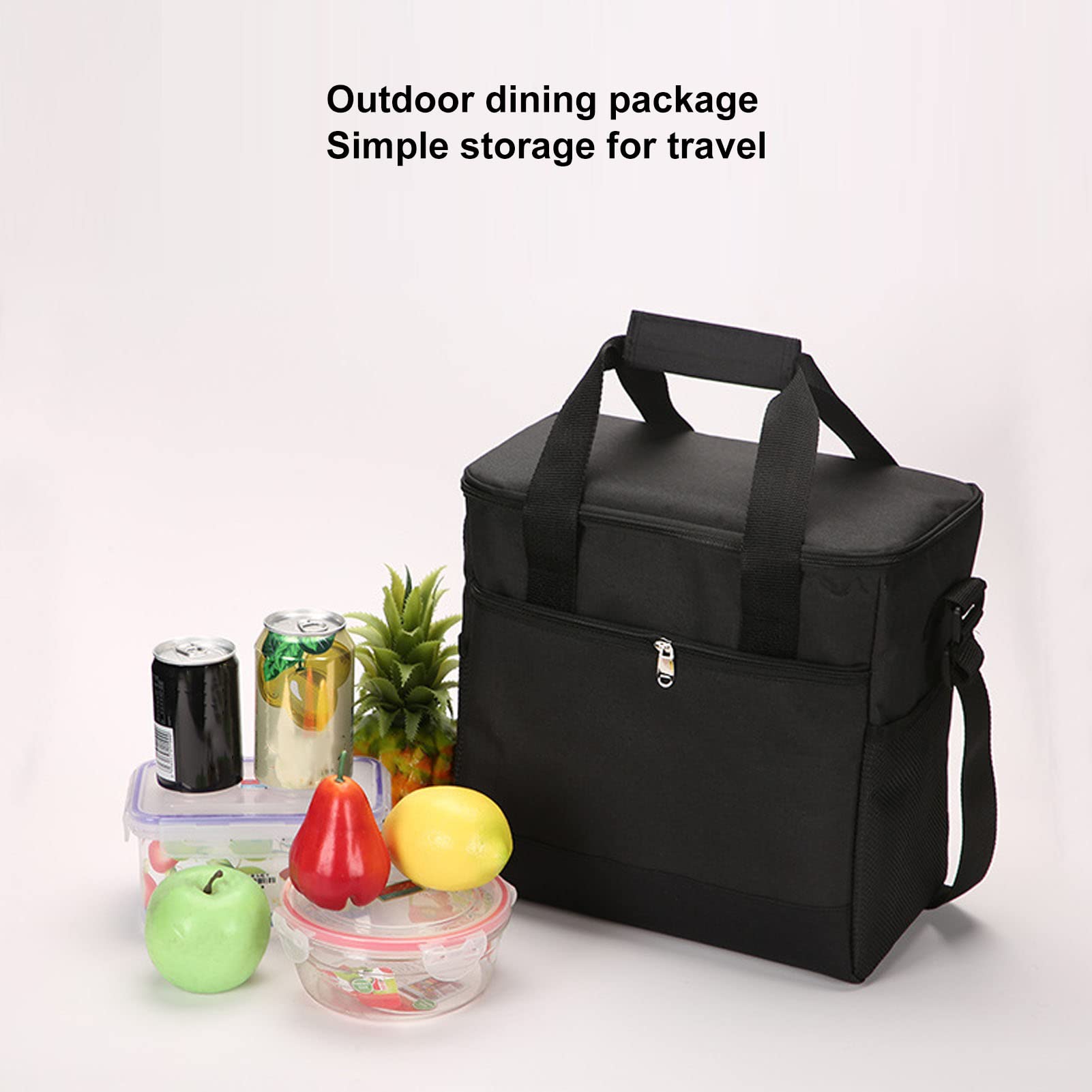 Atyhao Collapsible Cooler Bag with Shoulder Strap, Insulated Cooler Bag Dual Compartments Soft Lunch Bag Leakproof Cooler Portable Tote for Camping, Picnic, Grocery Shopping (Black)