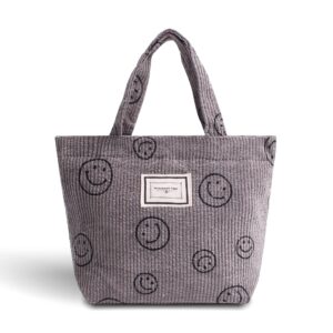 corduroy smiley lunch bag for girls lunch box insulated cute lunch bags for women insulated lunch box for kids (gray)