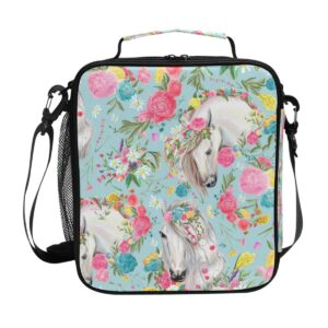 lunch box for girls horse and flower lunch bag insulated lunch boxes cooler lunch tote with shoulder strap for school picnic