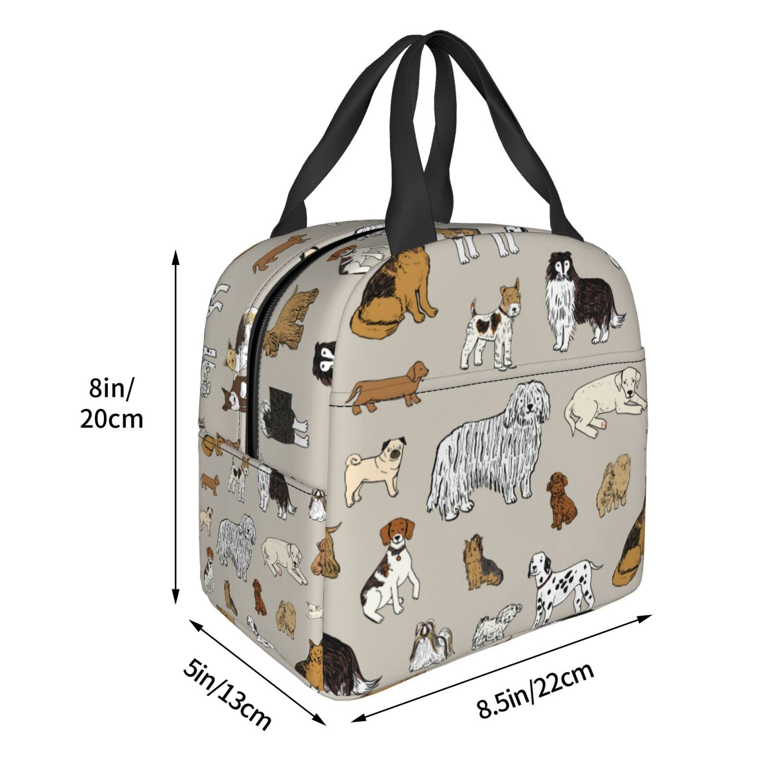 Fiokroo Lunch Bag Insulated Cute Dogs Animal Lunch Box Reusable Lunch Tote Bag For School Work College Outdoor Travel Picnic, 6l