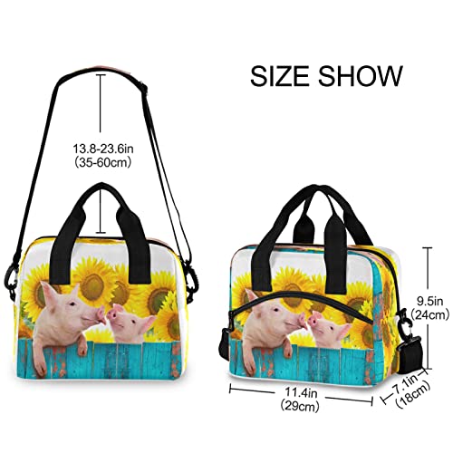 Funny Pig Sunflower Lunch Bag Reusable Lunch Tote Bag Thermal Cooler Bag Insulated Lunch Box with Adjustable Shoulder Strap for Office School Outdoor Picnic