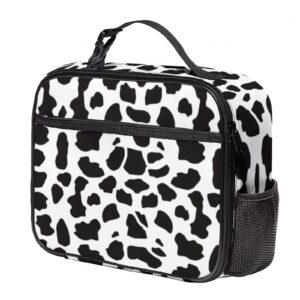 cow print lunch bag with pockets durable insulation lunch box leakproof lunch tote bag for teen women men work travel