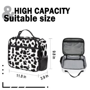 Cow Print Lunch Bag with Pockets Durable Insulation Lunch Box Leakproof Lunch Tote Bag For Teen Women Men Work Travel