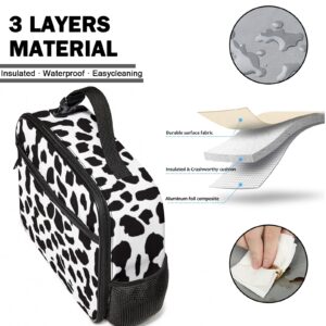 Cow Print Lunch Bag with Pockets Durable Insulation Lunch Box Leakproof Lunch Tote Bag For Teen Women Men Work Travel