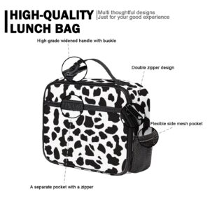 Cow Print Lunch Bag with Pockets Durable Insulation Lunch Box Leakproof Lunch Tote Bag For Teen Women Men Work Travel