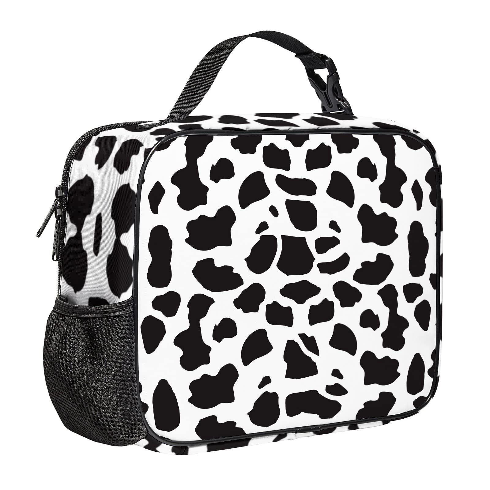 Cow Print Lunch Bag with Pockets Durable Insulation Lunch Box Leakproof Lunch Tote Bag For Teen Women Men Work Travel