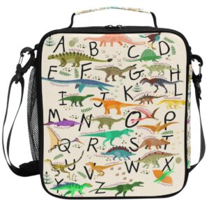 pfrewn dinosaur lunch box alphabets with dinosaurs lunch bag insulated reusable cooler meal prep bags dino animals lunch tote with shoulder strap for school kids boys teens office adults