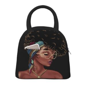 fiokroo lunch bag insulated african american lunch box black woman reusable waterproof lunch tote bag for school work college outdoor travel picnic, 10l