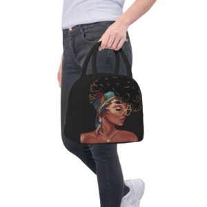 Fiokroo Lunch Bag Insulated African American Lunch Box Black Woman Reusable Waterproof Lunch Tote Bag For School Work College Outdoor Travel Picnic, 10l