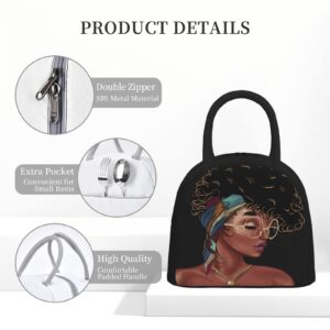 Fiokroo Lunch Bag Insulated African American Lunch Box Black Woman Reusable Waterproof Lunch Tote Bag For School Work College Outdoor Travel Picnic, 10l