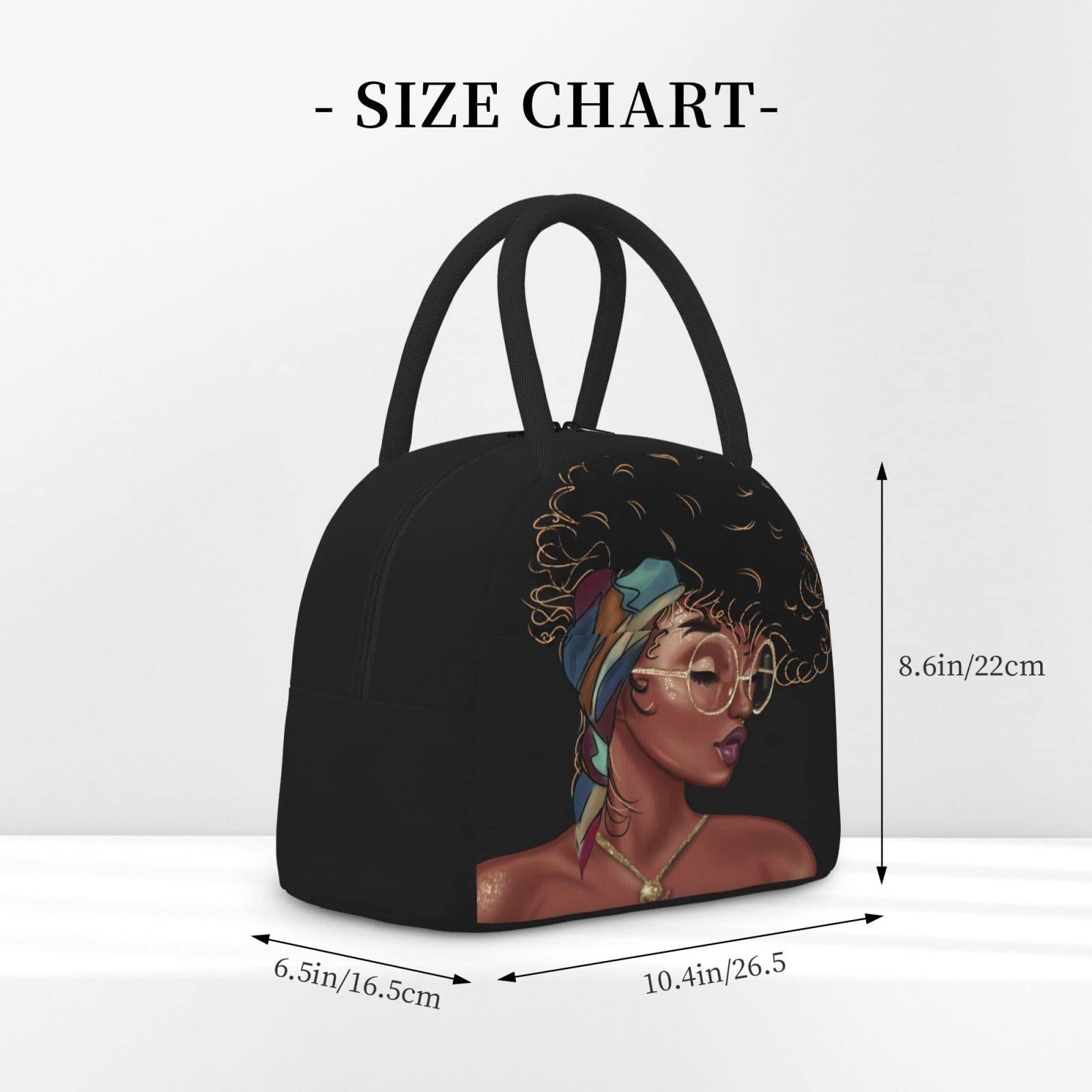 Fiokroo Lunch Bag Insulated African American Lunch Box Black Woman Reusable Waterproof Lunch Tote Bag For School Work College Outdoor Travel Picnic, 10l