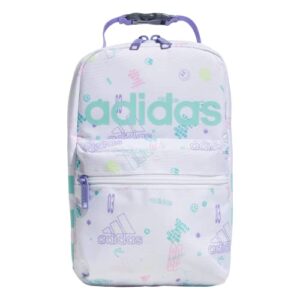 adidas santiago 2 insulated lunch bag, icon brand love white/flash aqua blue/light purple, one size