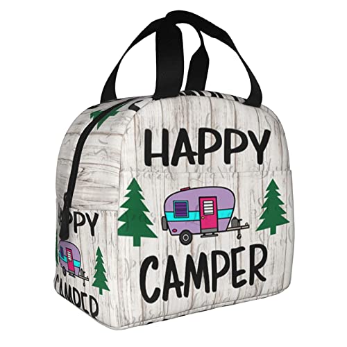 ZOBOTA Reusable Happy Camper Printed Handheld Lunch Bag, Insulated Lunch Box For Men And Women, For Work, Picnics Or Travel