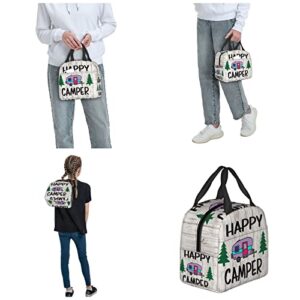 ZOBOTA Reusable Happy Camper Printed Handheld Lunch Bag, Insulated Lunch Box For Men And Women, For Work, Picnics Or Travel