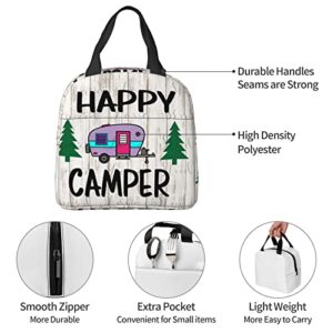 ZOBOTA Reusable Happy Camper Printed Handheld Lunch Bag, Insulated Lunch Box For Men And Women, For Work, Picnics Or Travel