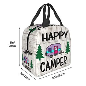 ZOBOTA Reusable Happy Camper Printed Handheld Lunch Bag, Insulated Lunch Box For Men And Women, For Work, Picnics Or Travel