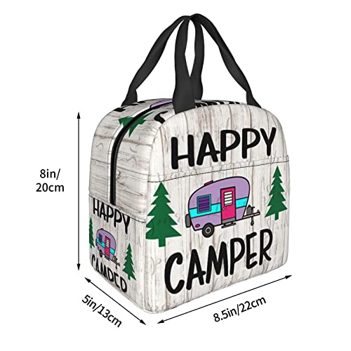 ZOBOTA Reusable Happy Camper Printed Handheld Lunch Bag, Insulated Lunch Box For Men And Women, For Work, Picnics Or Travel