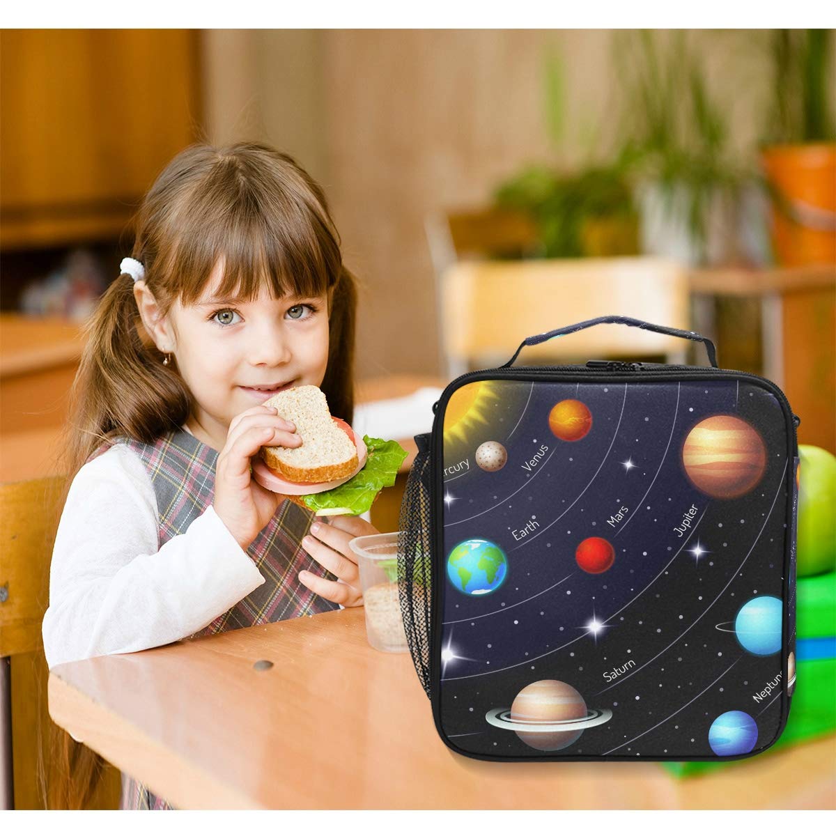 AUUXVA Lunch Bag Box Universe Galaxy Solar System Lunchbox Zipper Insulated Cooler Ice Pack Tote Bag with Shoulder Strap for Women Men Male Female