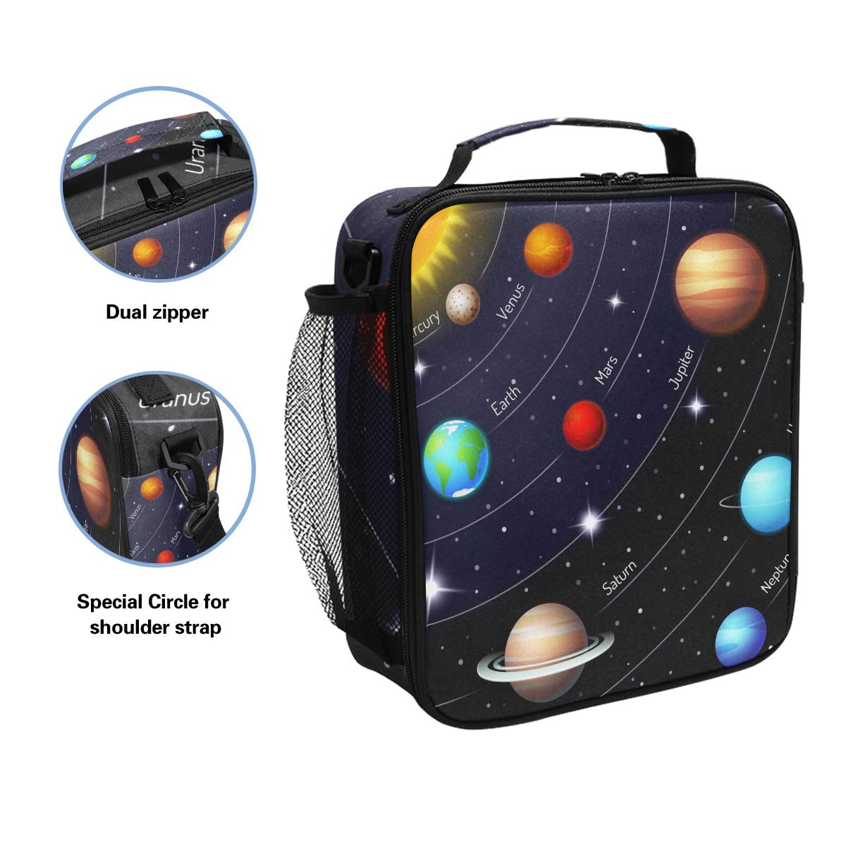 AUUXVA Lunch Bag Box Universe Galaxy Solar System Lunchbox Zipper Insulated Cooler Ice Pack Tote Bag with Shoulder Strap for Women Men Male Female