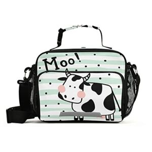 moo cow lunch box, lunch bag with adjustable shoulder strap insulated tote bag picnic box lunch bag for school teens snacks insulated cooler tote