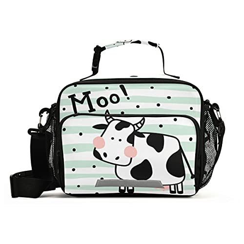 Moo Cow Lunch Box, Lunch Bag with Adjustable Shoulder Strap Insulated Tote Bag Picnic Box Lunch Bag for School Teens Snacks Insulated Cooler Tote