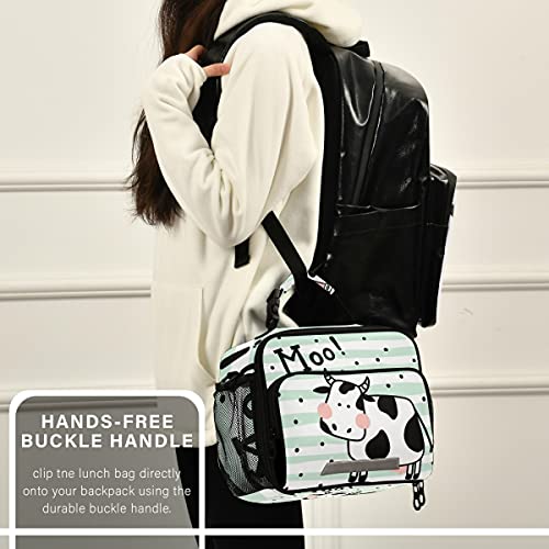 Moo Cow Lunch Box, Lunch Bag with Adjustable Shoulder Strap Insulated Tote Bag Picnic Box Lunch Bag for School Teens Snacks Insulated Cooler Tote