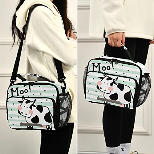 Moo Cow Lunch Box, Lunch Bag with Adjustable Shoulder Strap Insulated Tote Bag Picnic Box Lunch Bag for School Teens Snacks Insulated Cooler Tote