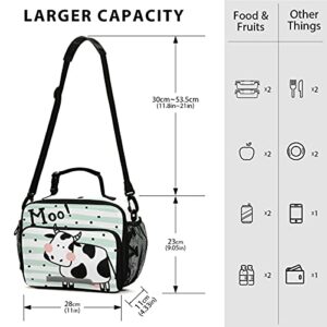 Moo Cow Lunch Box, Lunch Bag with Adjustable Shoulder Strap Insulated Tote Bag Picnic Box Lunch Bag for School Teens Snacks Insulated Cooler Tote