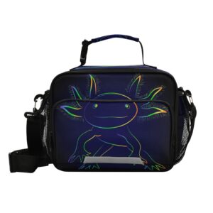 glaphy rainbow axolotl fish lunch bag cooler lunch box insulated lunch tote bag with shoulder strap for office work school picnic travel