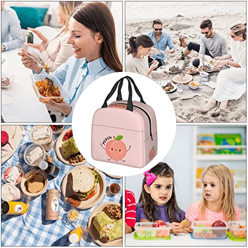 Lunch Bag Cute Fruits Peach Insulated Lunch Box Back To School Reusable Bags Meal Portable Container Tote For Boys Girls Travel Work Picnic Boxes