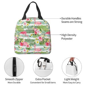 Flamingo Tropical Flowers Reusable Insulated Lunch Bag For Women Men Waterproof Tote Lunch Box Thermal Cooler Lunch Tote Bag For Work Office Travel Picnic