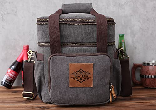 Personalized Cooler Bag, Groomsmen Gift Cooler, Insulated Double Compartment Lunch Cooler Bag, Reusable Lunch Box for Office Work Picnic Beach, Grey