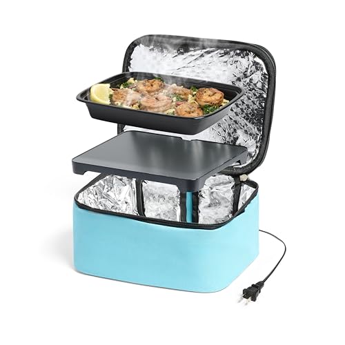 HOTLOGIC Mini XP Portable Electric Lunch Box Food Heater - Expandable Food Warmer Tote and Heated Lunchbox for Adults Work/Car/Home - Easily Cook, Reheat, and Keep Your Food Warm - TEAL - 120V